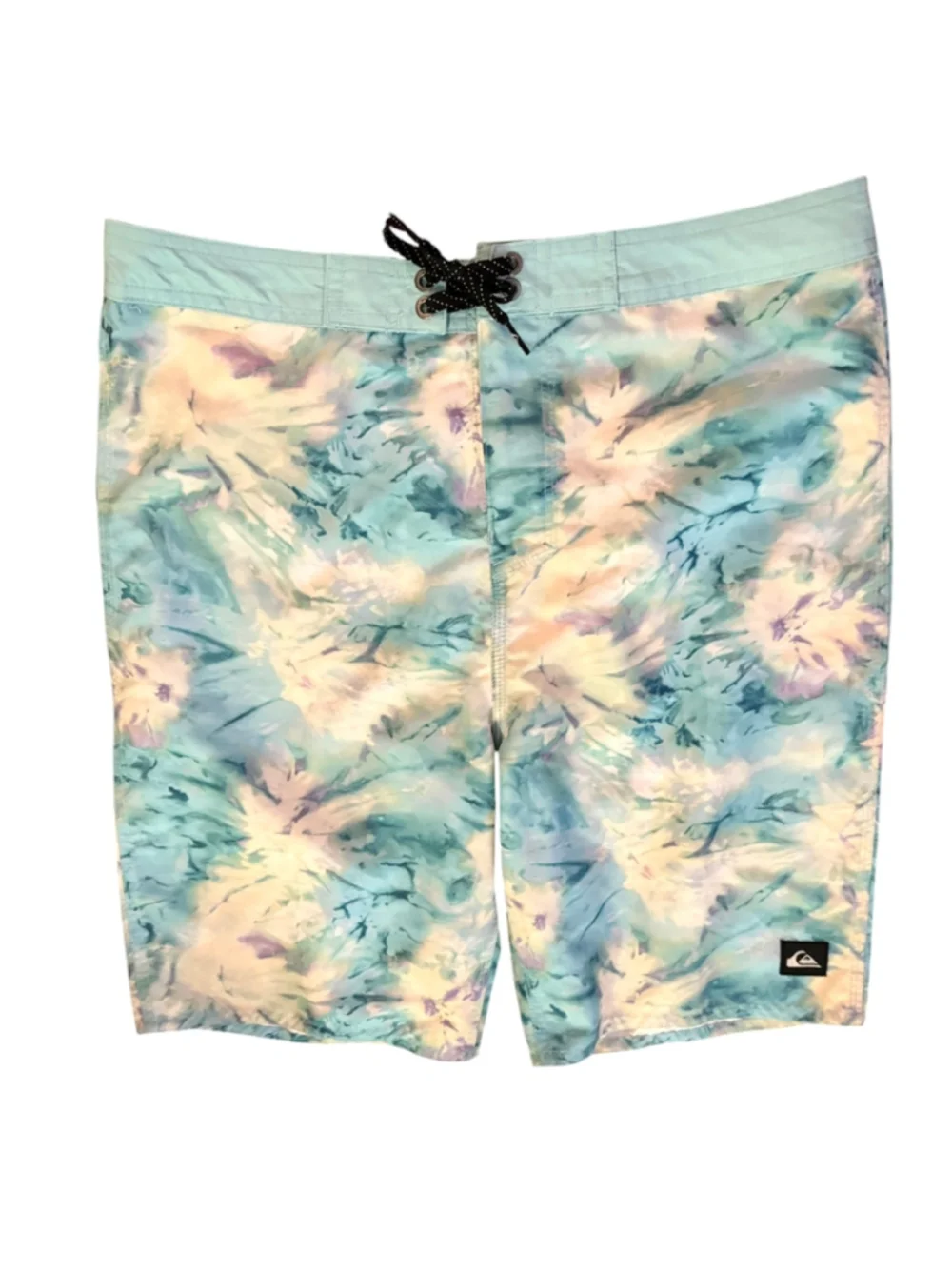 Quiksilver Board Shorts Size M Blue White Tie Dye Swim, waist 32, 20